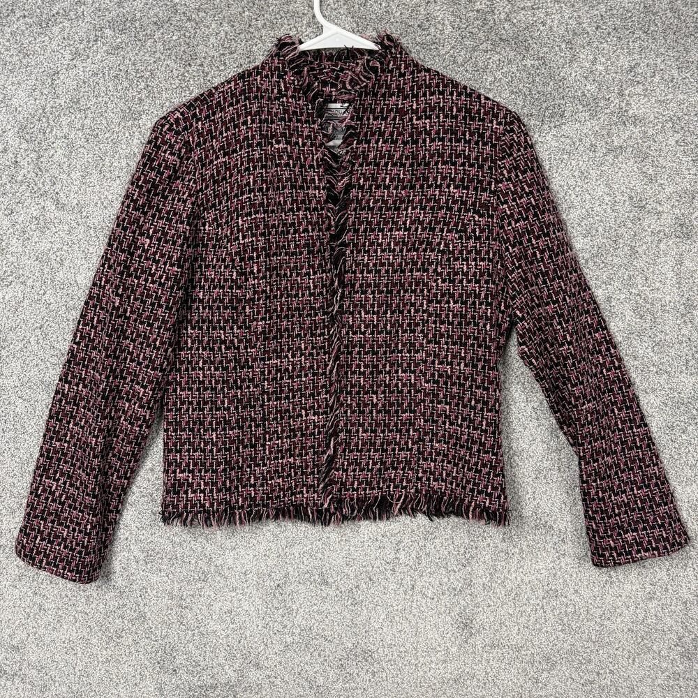 VTG 90s Jessica Howard Blazer Women Size 8 Pink Black Tweed Frayed Dark Academia